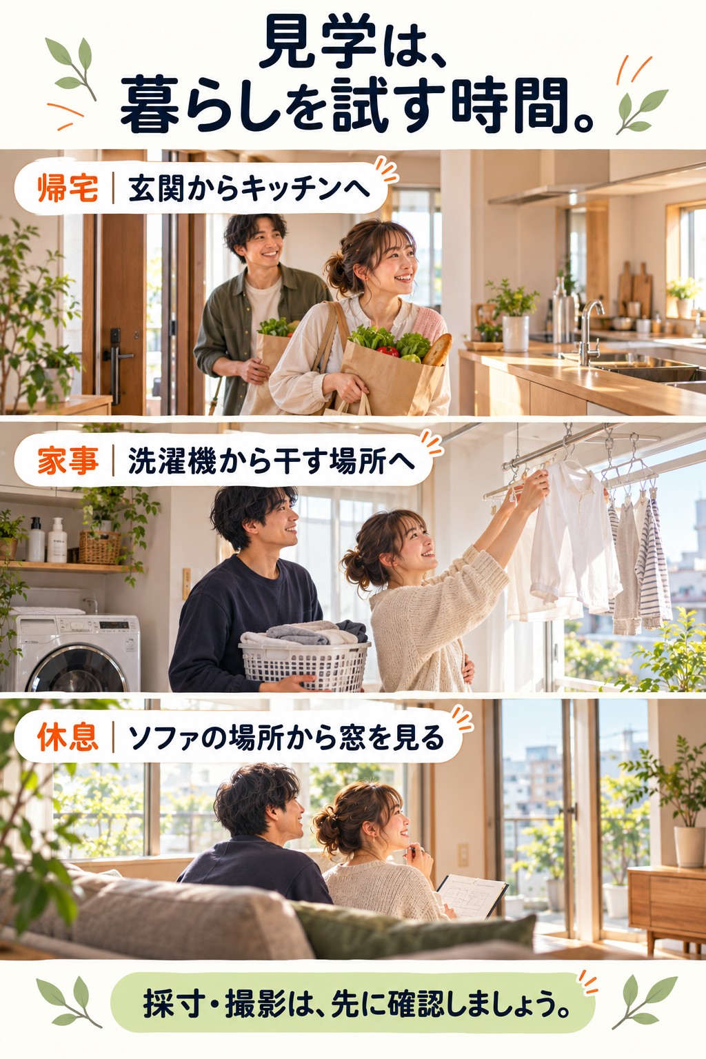 帰宅・家事・休息の場面を想像して住まいを見学するヒント