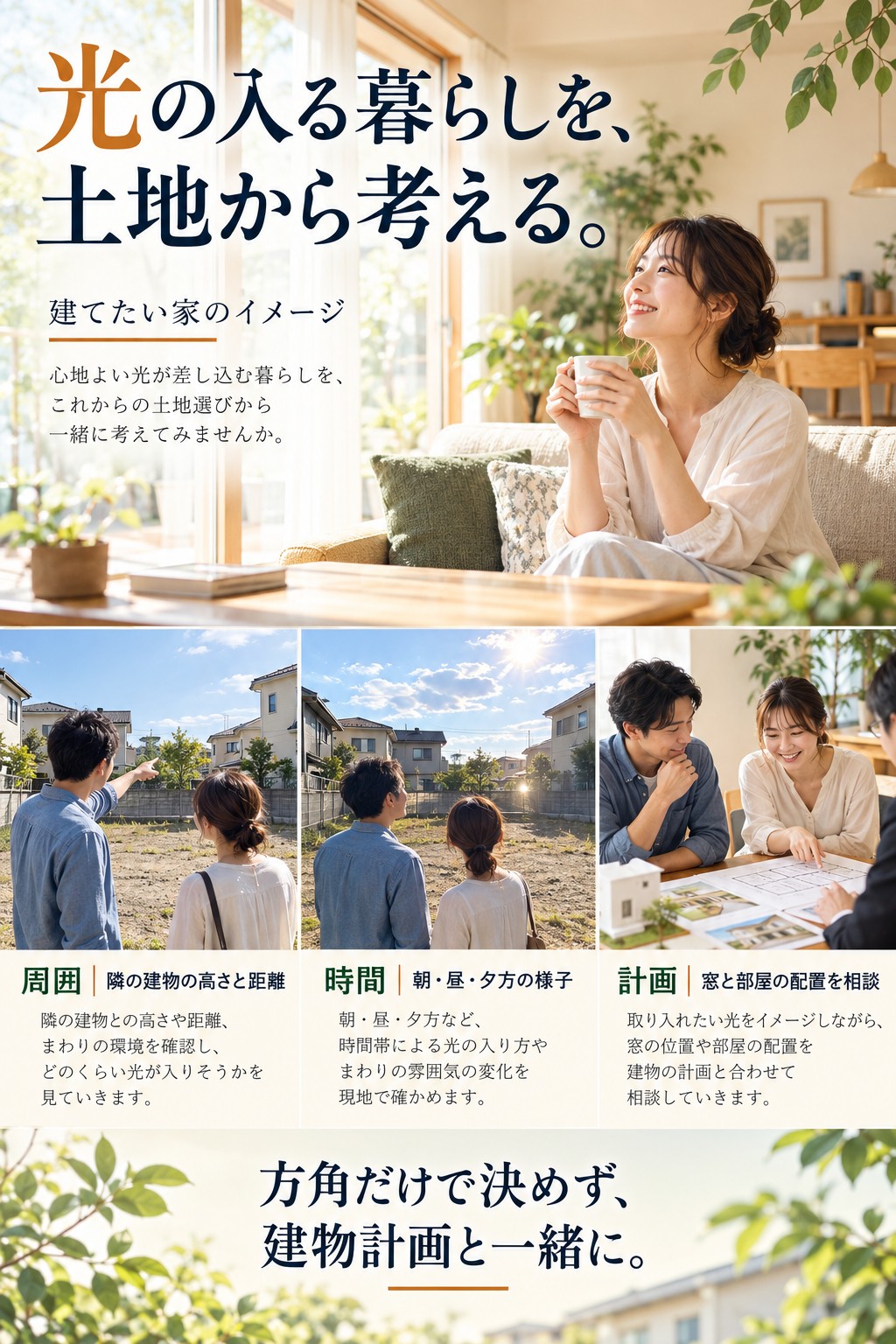 周囲の建物や時間帯を確認して採光を考える土地選びのヒント
