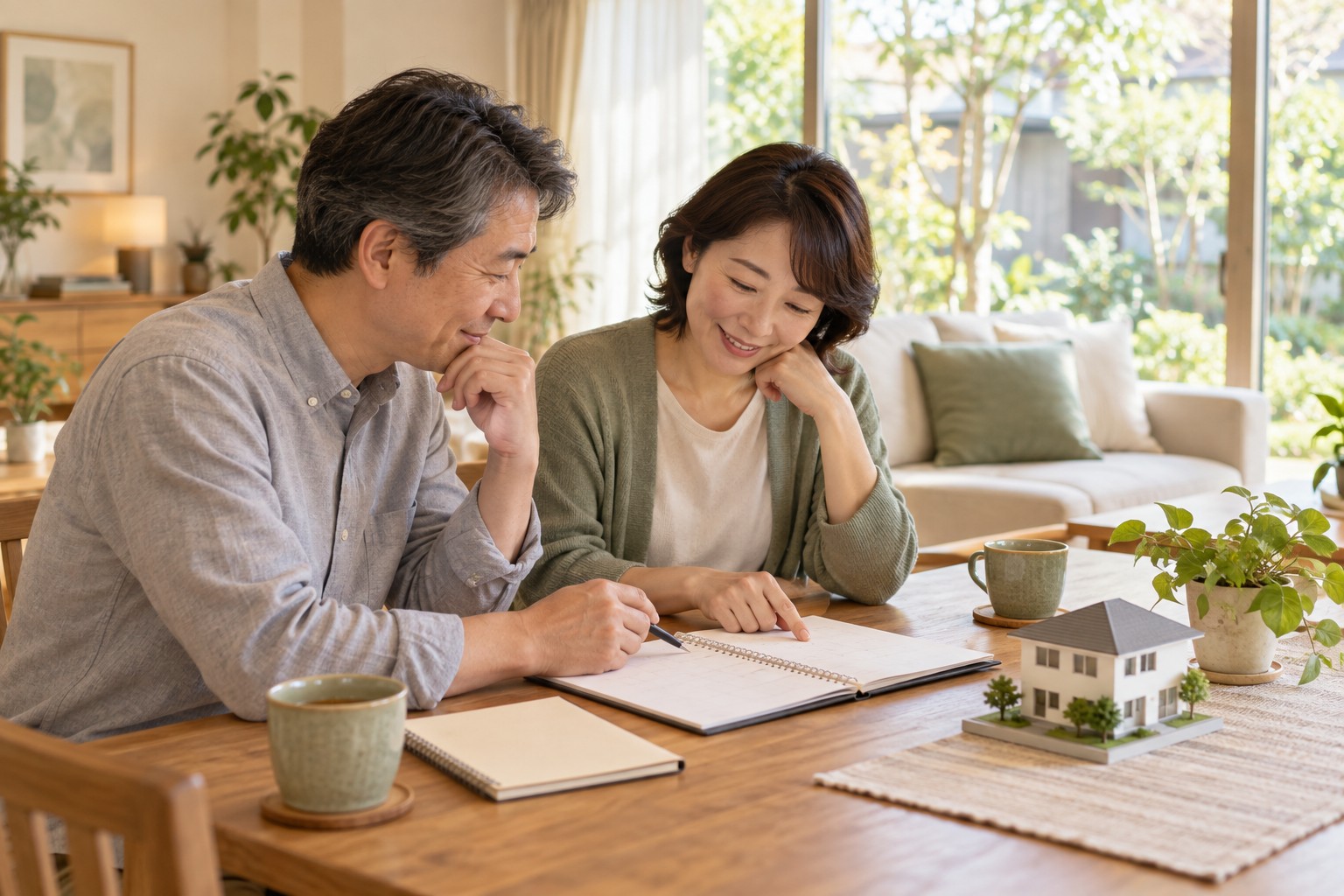住み替えの希望時期を手帳に整理する夫婦