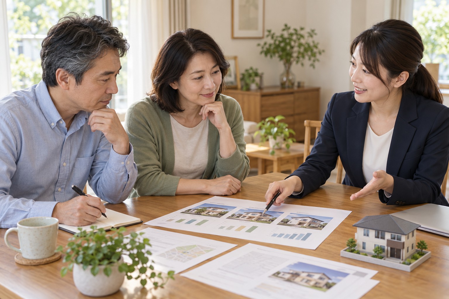 査定の根拠と今後の進め方について説明を受ける夫婦